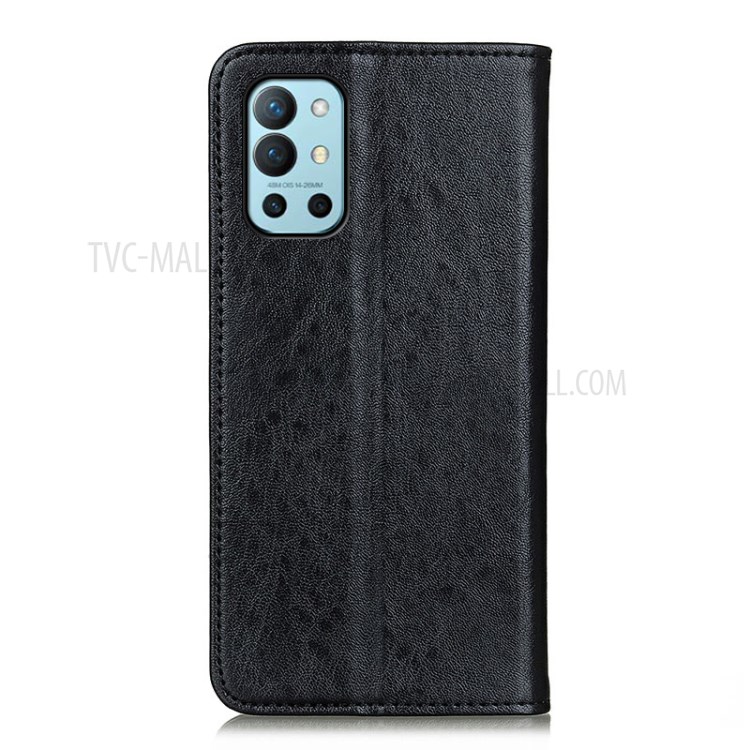 Crazy Horse Auto-absorbed Case for OnePlus 9R Split Leather Stand Shell - Black-3