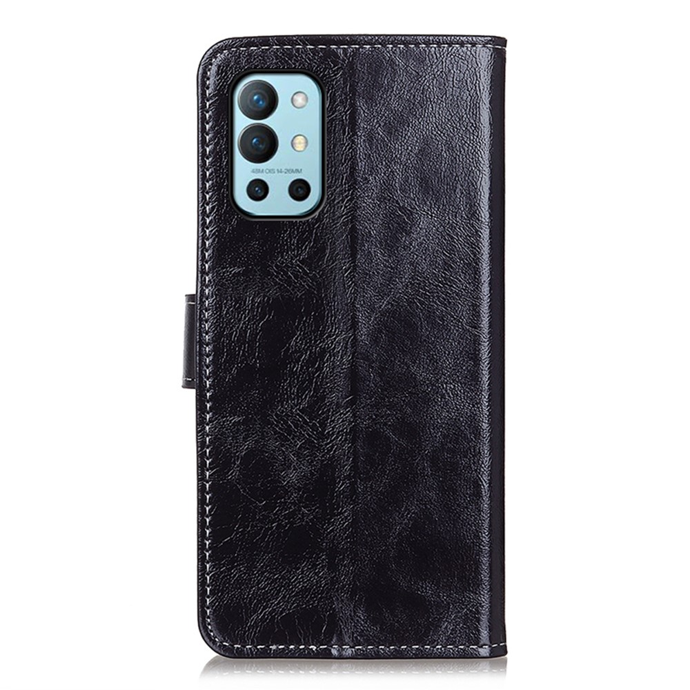 Retro Style Crazy Horse Texture Leather Phone Cover with Wallet Stand Design for OnePlus 9R - Black-3