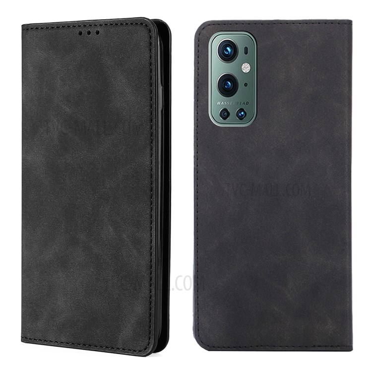 Strong Auto-absorbed Skin-touch Leather Case for OnePlus 9 Pro - Black-1