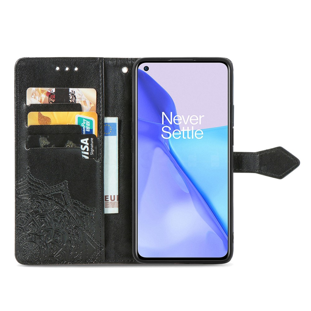 Portefeuille de Support de Boîtier en Cuir PU Mandala pu en Relief Pour OnePlus 9 (ue / Version Américaine) - le Noir