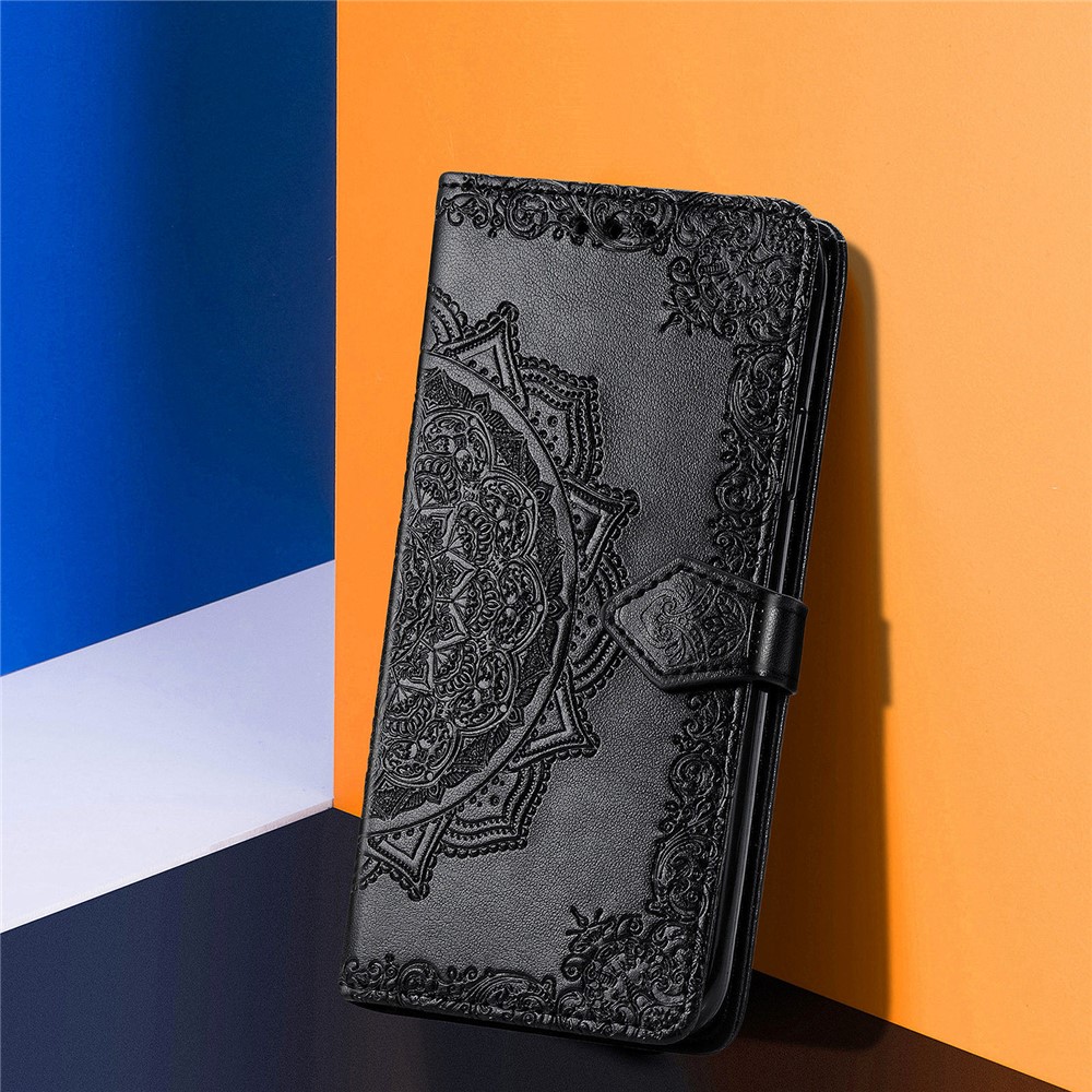 Billetera de Estancamiento de Cuero de Mandala de Mandala en Relieve Para OnePlus 9 (ue / Versión Estadounidense) - Negro