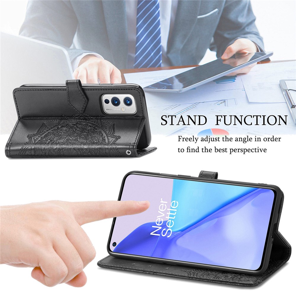 Embossed Mandala Flower PU Leather Case Stand Wallet for OnePlus 9 (EU / US Version) - Black-5
