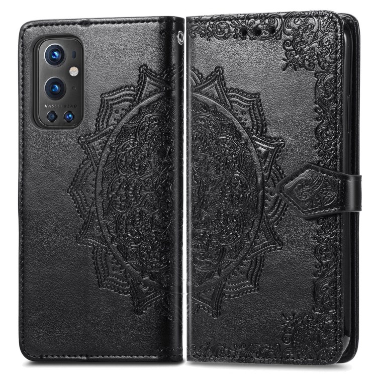 Embossed Mandala Flower PU Leather Case Stand Wallet for OnePlus 9 Pro - Black-1