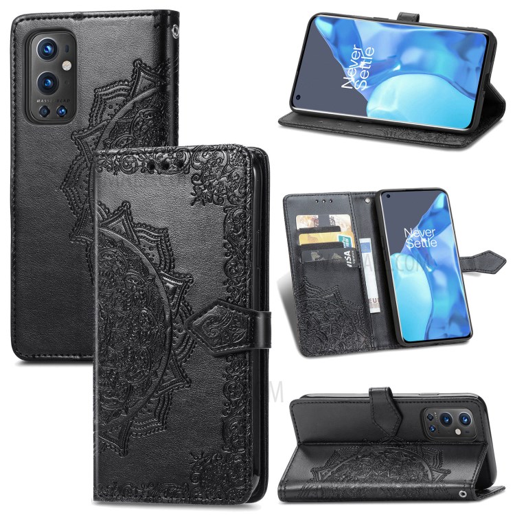 Embossed Mandala Flower PU Leather Case Stand Wallet for OnePlus 9 Pro - Black-12