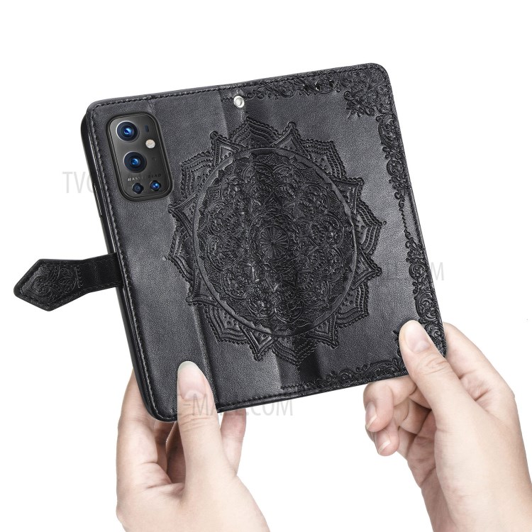 Embossed Mandala Flower PU Leather Case Stand Wallet for OnePlus 9 Pro - Black-4