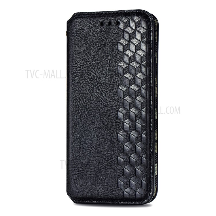 Rhombus Imprinting Design Auto-Absorbed Magnet PU Leather Case with Wallet Stand for OnePlus 9 Pro - Black-10