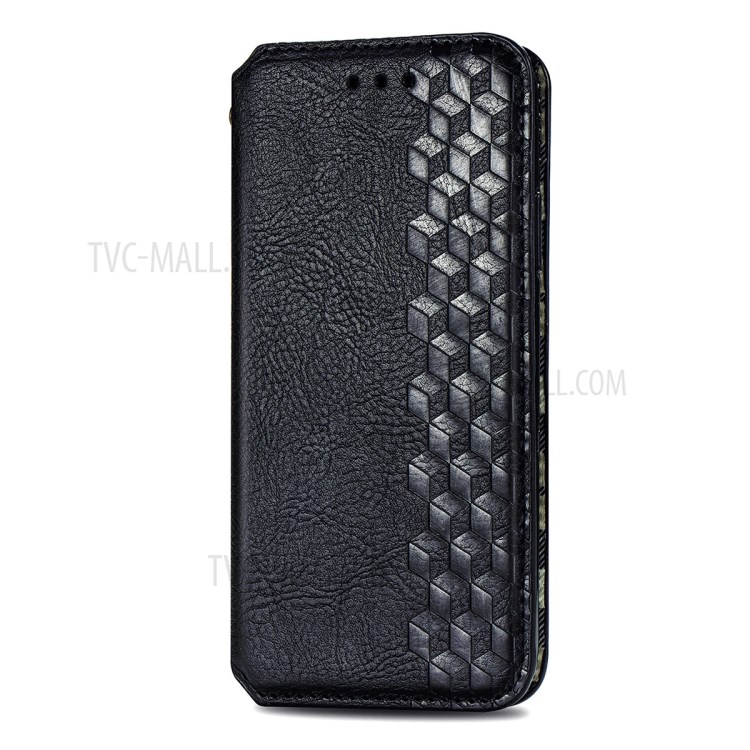 Rhombus Imprinting Design Magnet Auto-assorbed PU Custodia in Pelle Con Portafoglio Per OnePlus 9 Pro - Nero