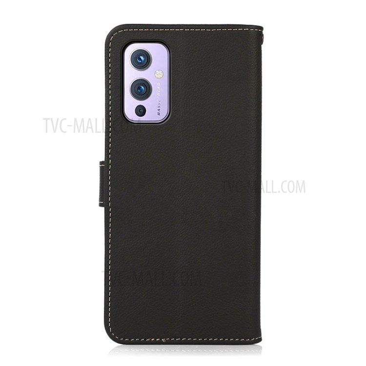 KHAZNEH Genuine Leather Phone Shell Case with RFID Anti-theft Swiping Design for OnePlus 9 (EU / US Version) - Black-7