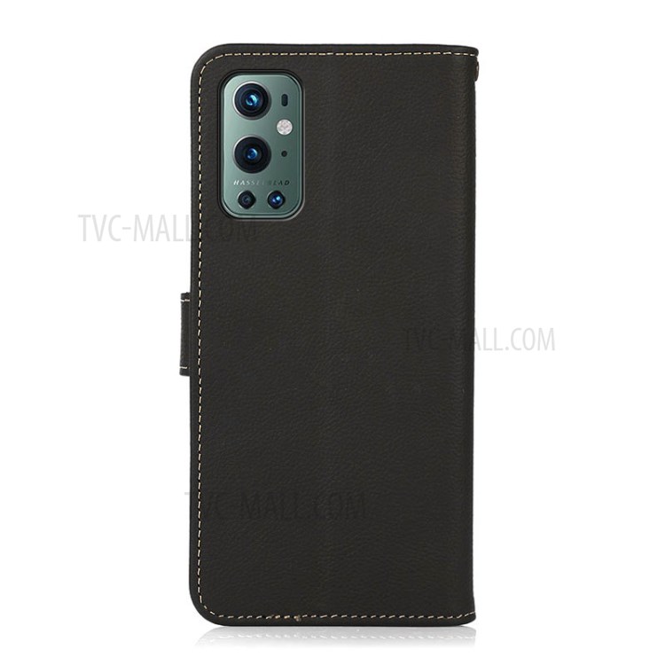KHAZNEH Genuine Leather Phone Case with RFID Anti-theft Swiping Design for OnePlus 9 Pro - Black-7