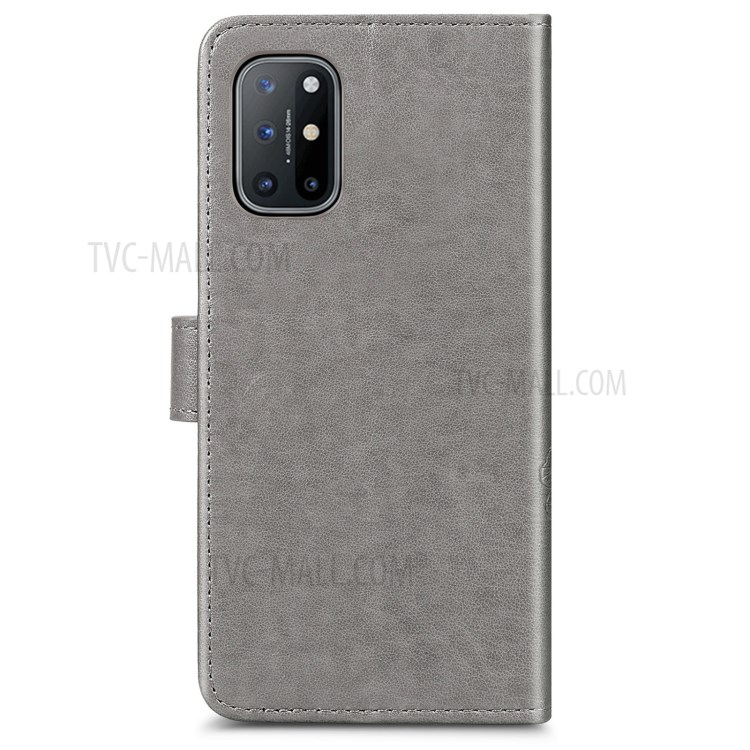 Imprinting Lucky Four Leaf Clovers Pattern Design Magnetic Leather Stand Cover Case for OnePlus 8T - Grey-11