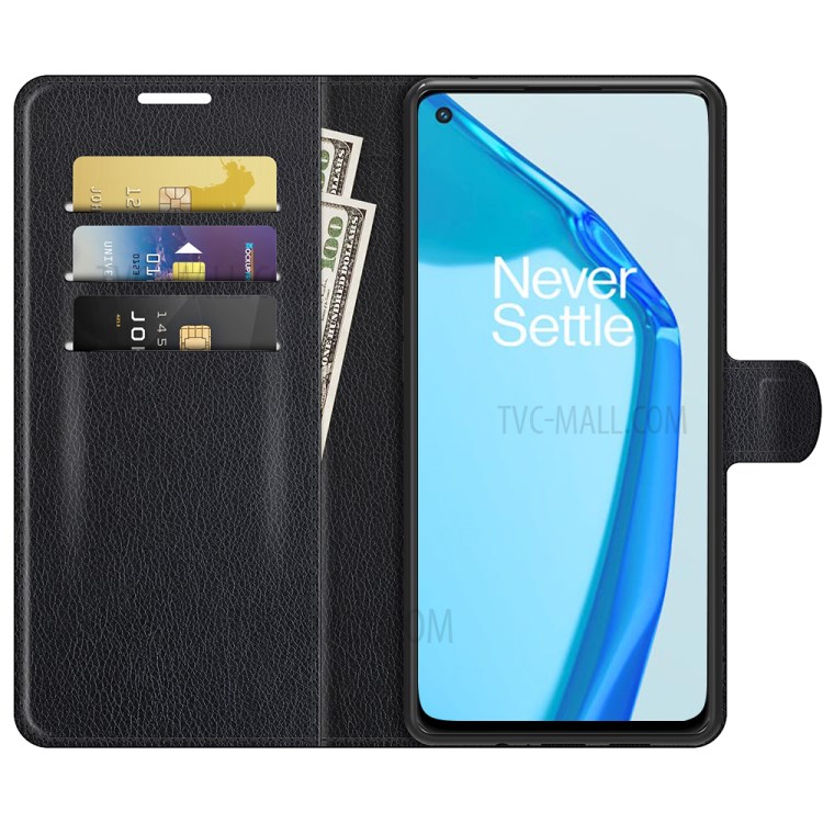 Litchi Texture Leather Wallet Phone Stand Case Cover for OnePlus 9R - Black-2