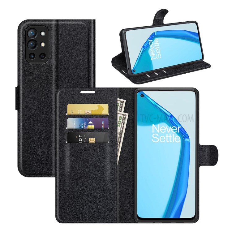 Litchi Texture Leather Wallet Phone Stand Case Cover for OnePlus 9R - Black-7