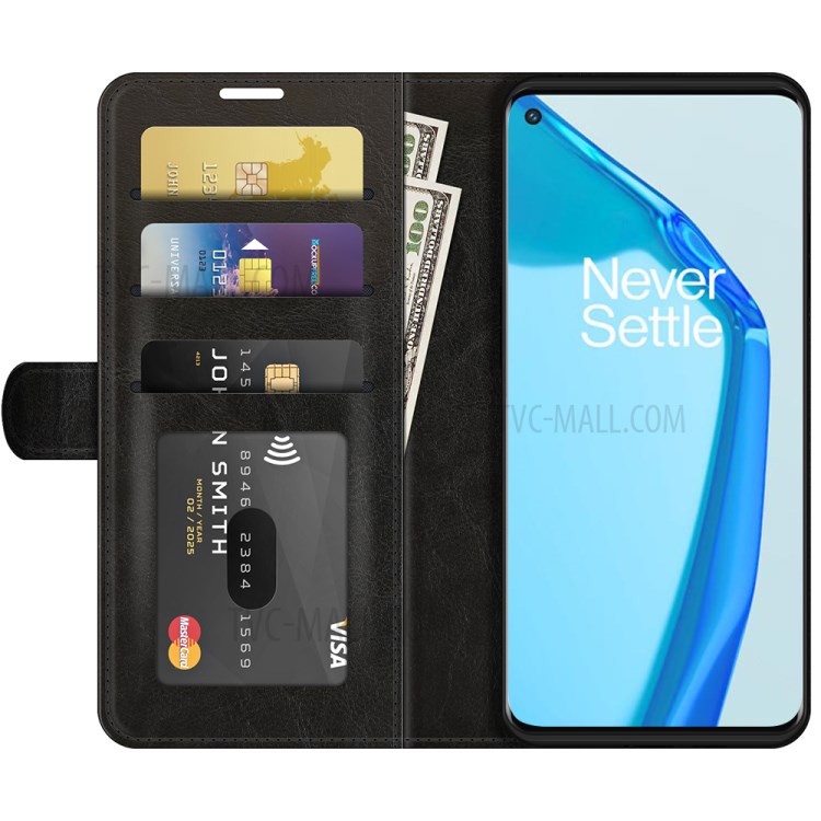 Crazy Horse Texture Leather Wallet Case for OnePlus 9R - Black-2