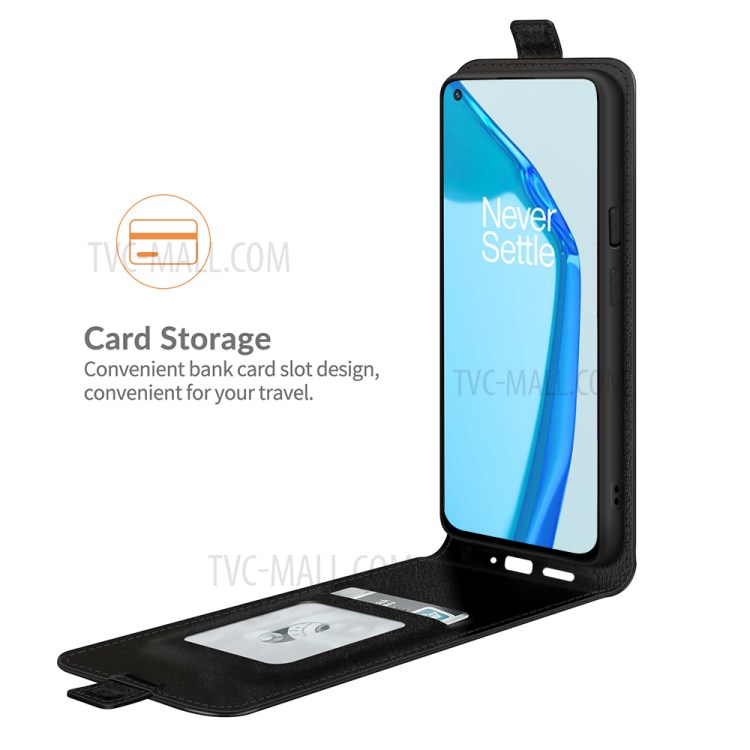 Crazy Horse Leather Protector Case Vertical Flip Phone Cover with Card Slot for OnePlus 9R - Black-2
