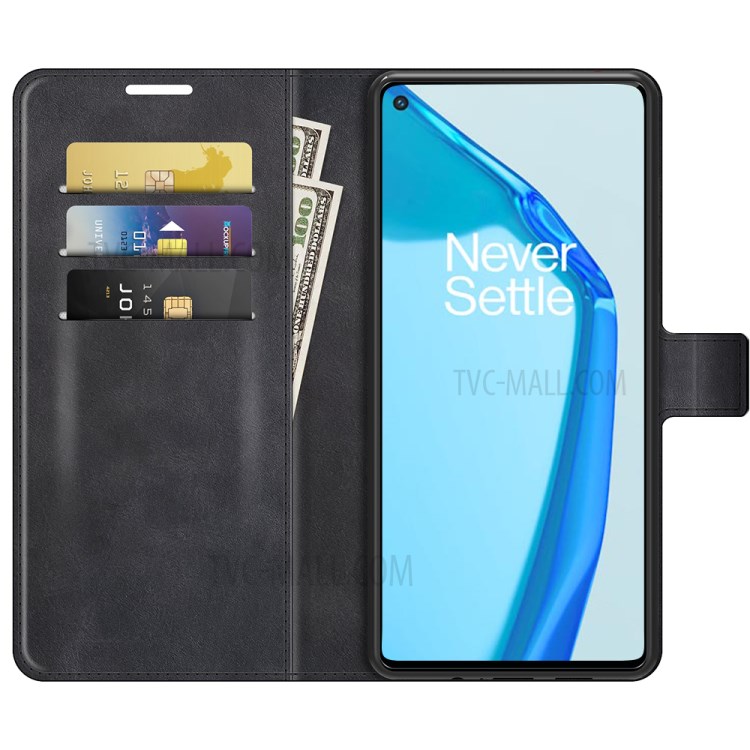 Magnetic Square Clasp Leather Wallet Stand Protective Case Cover for OnePlus 9R - Black-2