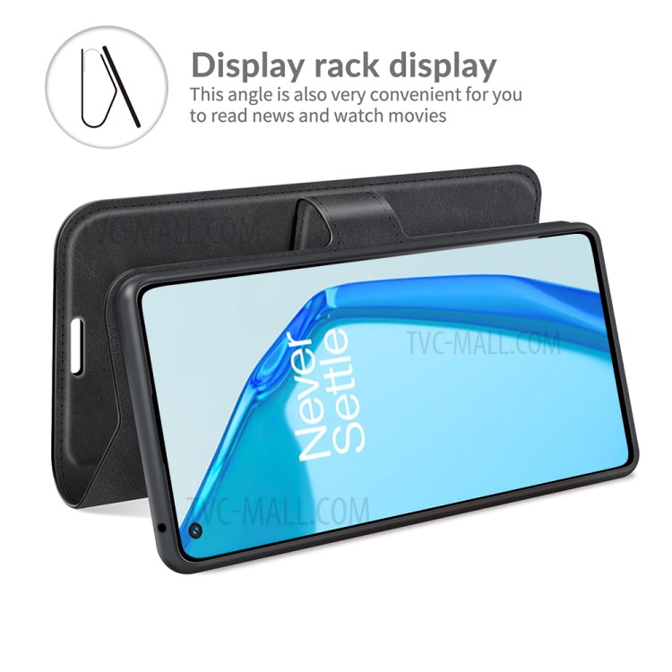 Magnetic Square Clasp Leather Wallet Stand Protective Case Cover for OnePlus 9R - Black-4