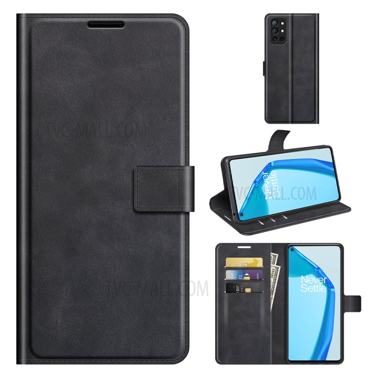 Magnetic Square Clasp Leather Wallet Stand Protective Case Cover for OnePlus 9R - Black-7