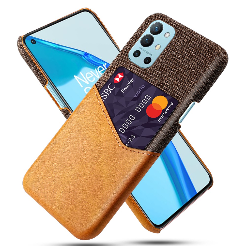 KSQ Cloth + PU Leather Coated PC Hard Mobile Phone Back Case Cover with Card Holder for OnePlus 9R - Orange-1