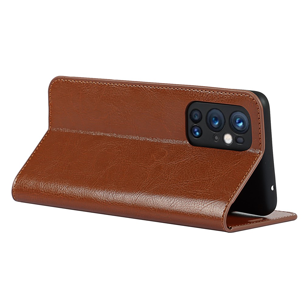 Crazy Horse Texture Genuine Leather Protective Case Wallet Stand Phone Cover for OnePlus 9 Pro - Brown-2