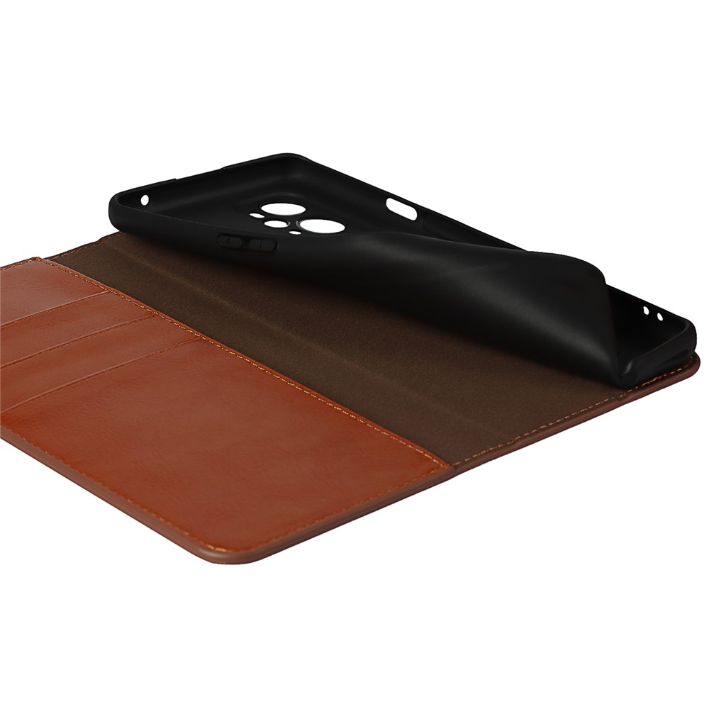 Crazy Horse Texture Genuine Leather Protective Case Wallet Stand Phone Cover for OnePlus 9 Pro - Brown-7