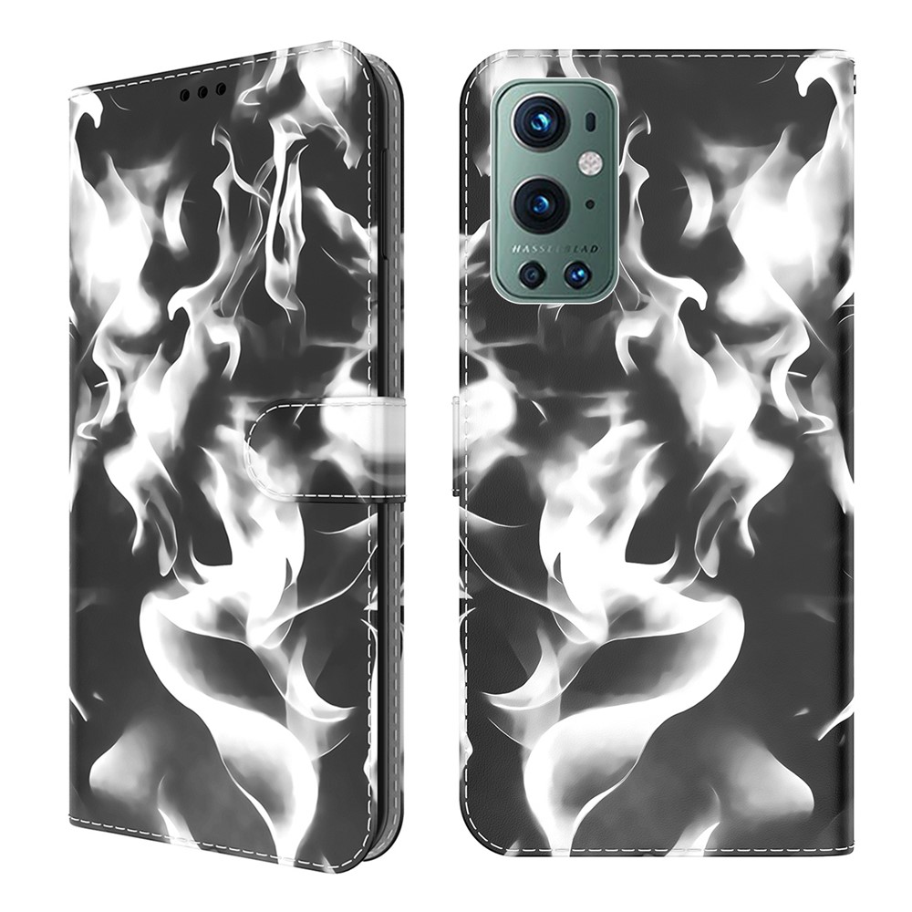 Full Protection Fog Pattern Printing Leather Wallet Design Stand Phone Cover for OnePlus 9 Pro - Black-1
