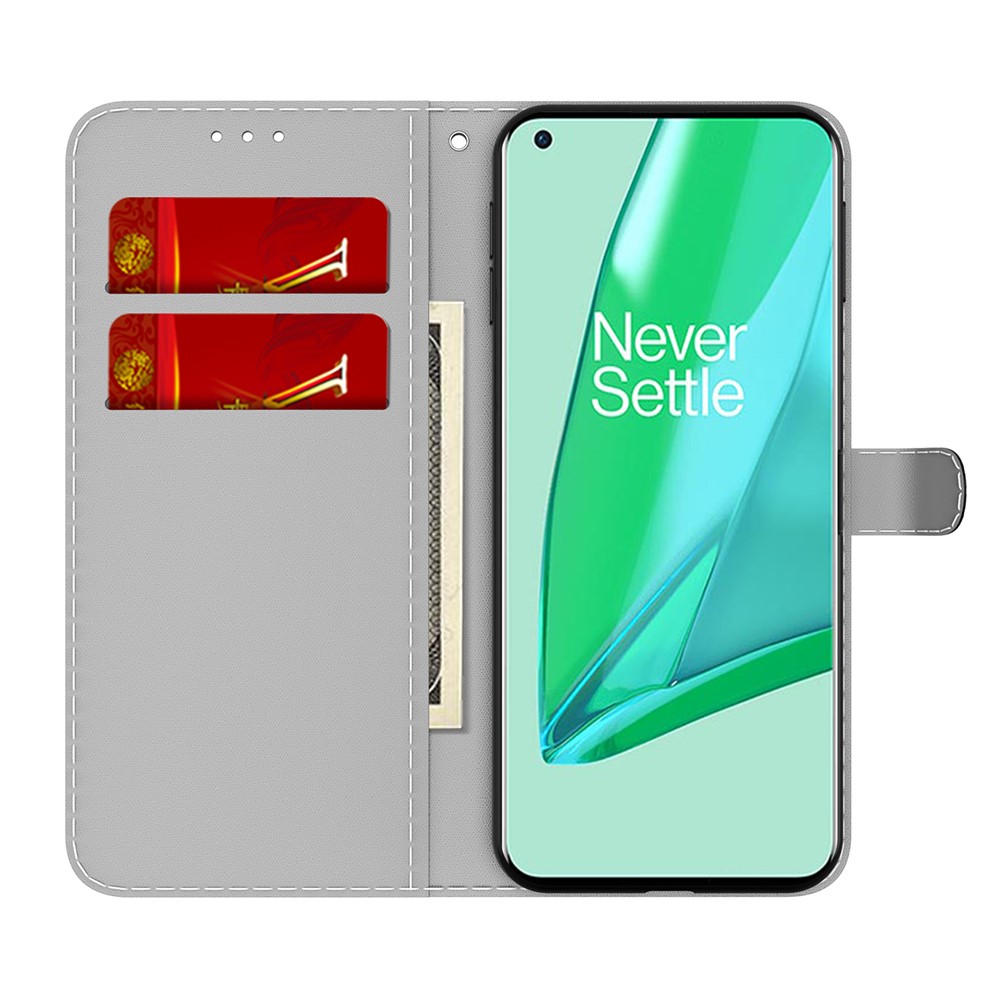 Full Protection Fog Pattern Printing Leather Wallet Design Stand Phone Cover for OnePlus 9 Pro - Black-3