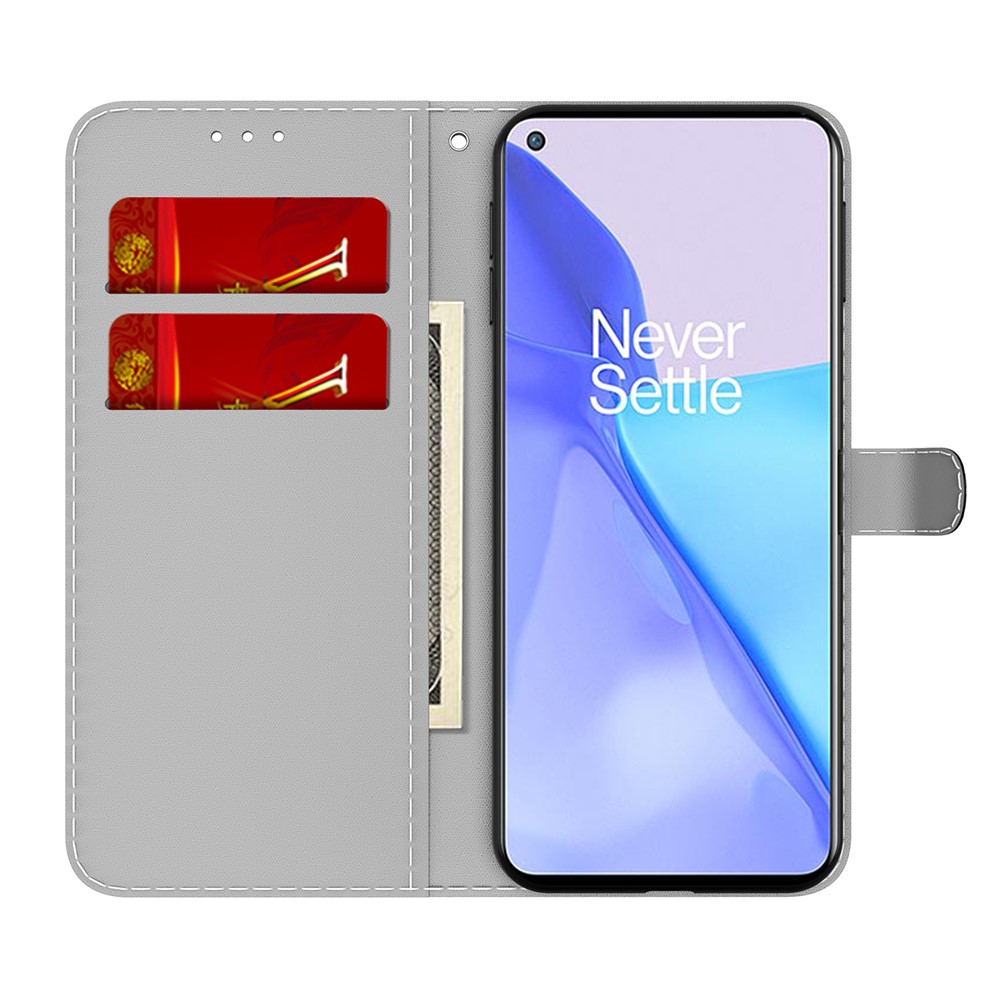Stylish Watercolor Leather Phone Cover Case for OnePlus 9 (EU / US Version) - Winter Snow-4