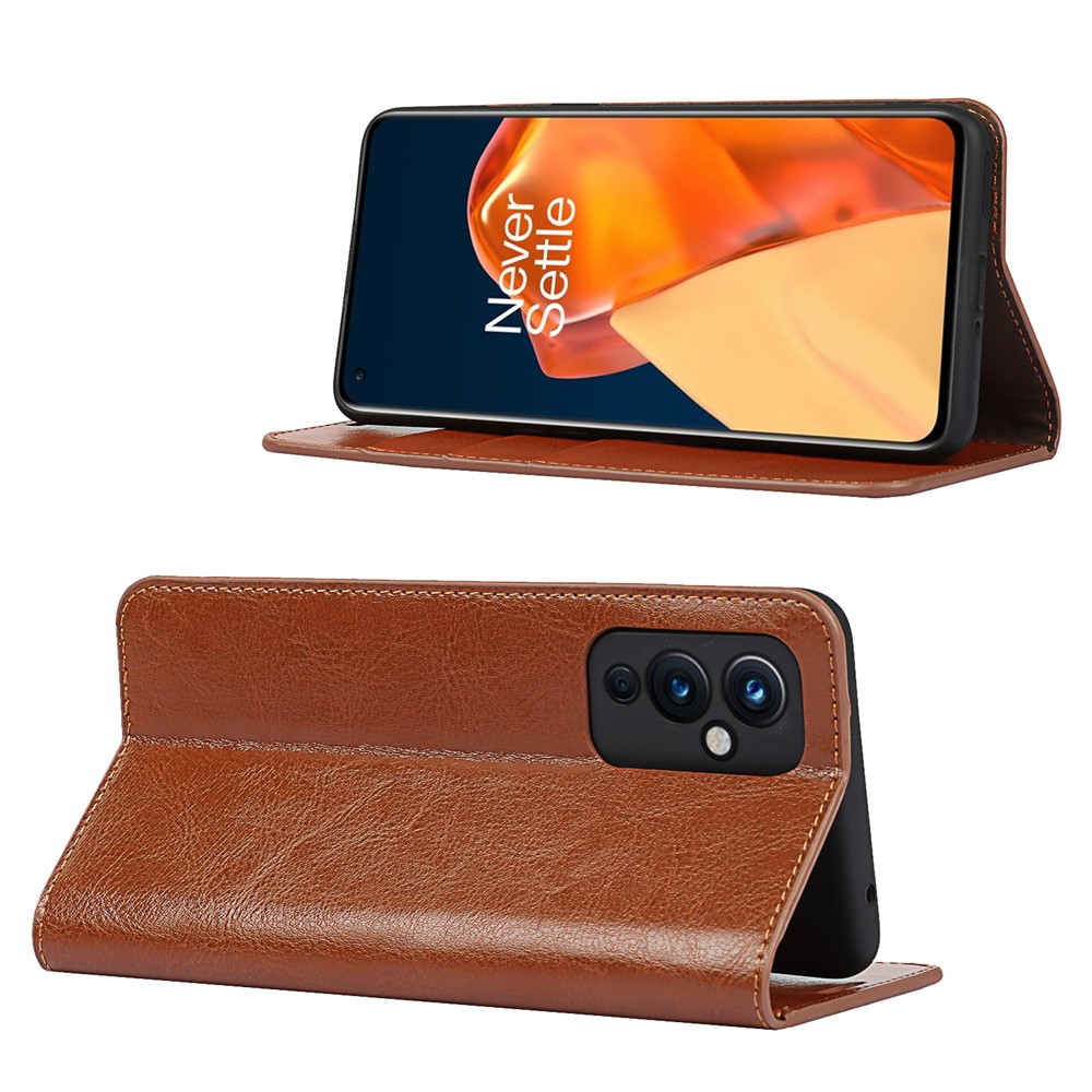 Crazy Horse Skin Genuine Leather Stand Wallet Phone Case Cover for OnePlus 9 (EU / US Version) - Brown-4