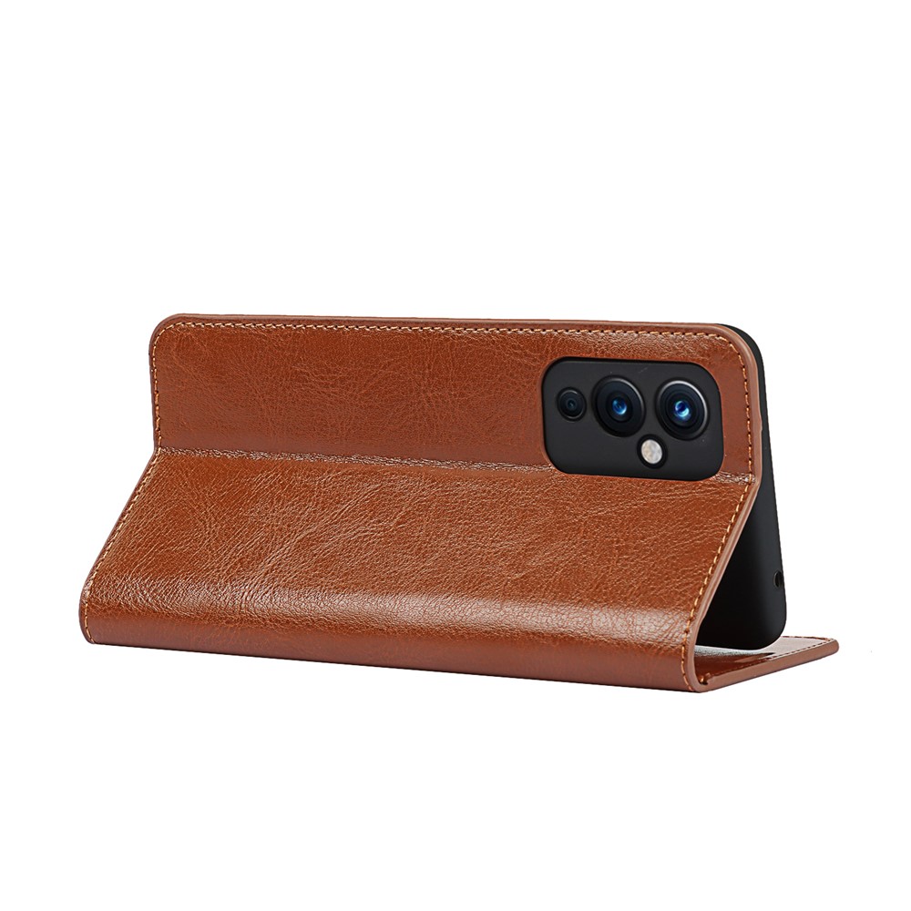 Crazy Horse Skin Genuine Leather Stand Wallet Phone Case Cover for OnePlus 9 (EU / US Version) - Brown-7