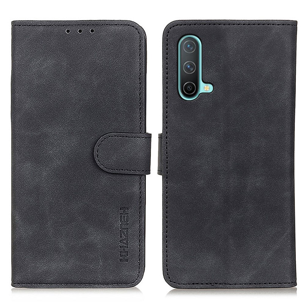 KHAZNEH Vintage Style PU Leather Wallet Stand Case Mobile Phone Cover Shell for OnePlus Nord CE 5G - Black-1