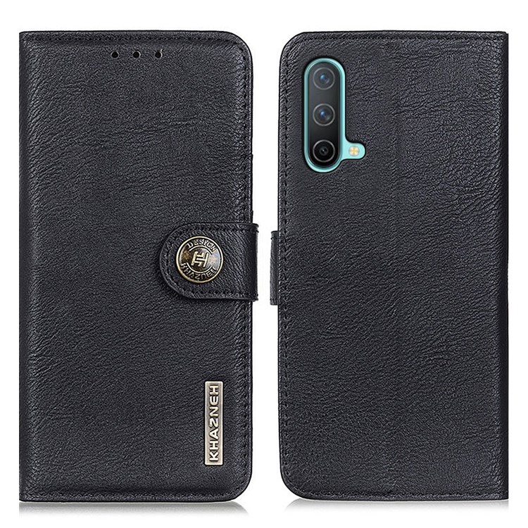 KHAZNEH Magnetic Clasp PU Leather Phone Shell Case Protector with Wallet Stand for OnePlus Nord CE 5G - Black-1