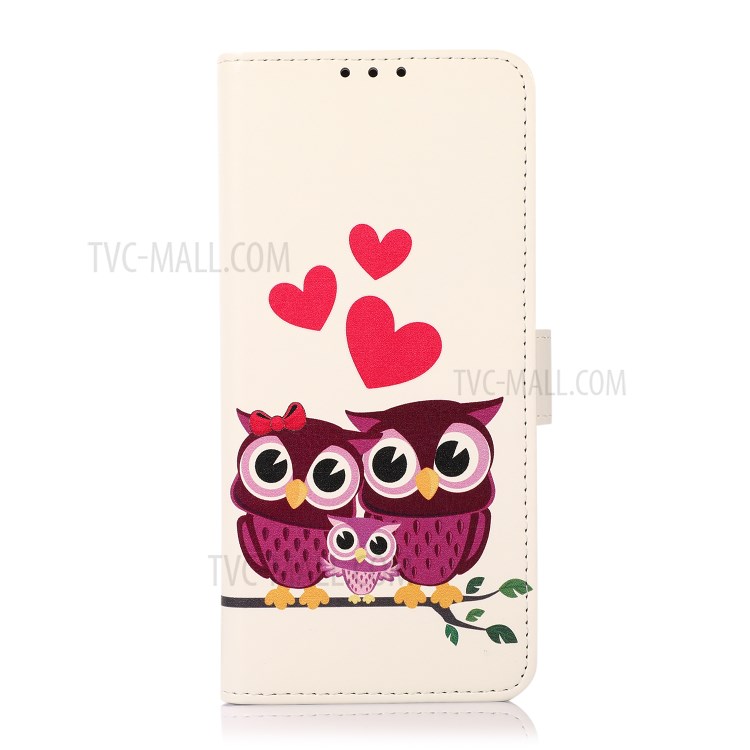Pattern Printing Magnetic Clasp PU Leather Phone Wallet Stand Cover Shell Case for OnePlus Nord CE 5G - Owls and Hearts-2