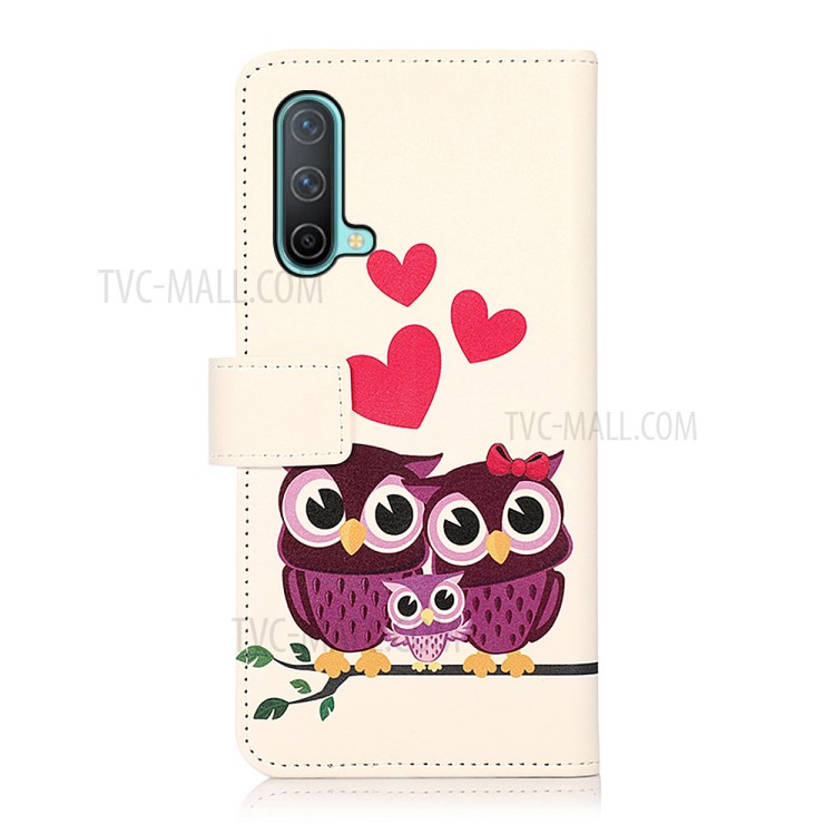 Pattern Printing Magnetic Clasp PU Leather Phone Wallet Stand Cover Shell Case for OnePlus Nord CE 5G - Owls and Hearts-3