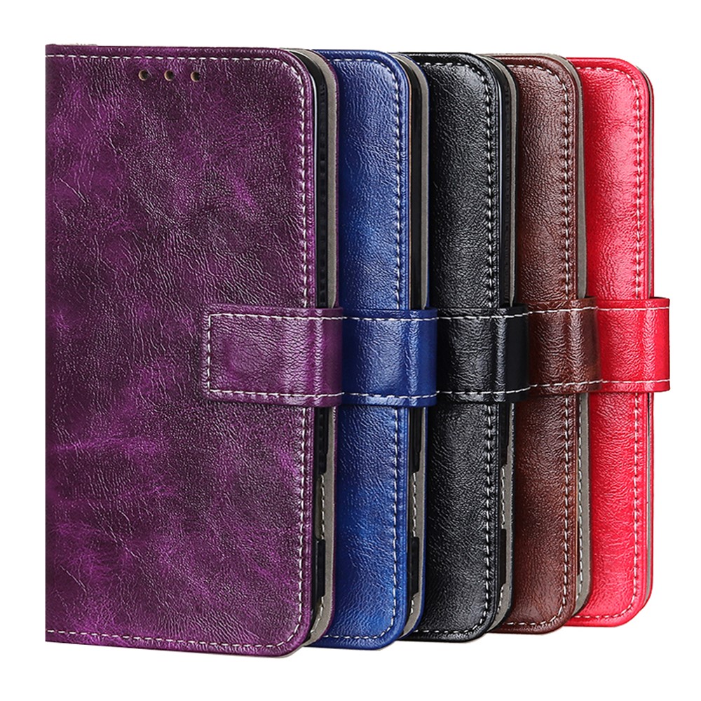 Vintage Style Crazy Horse Skin Shockproof Leather Wallet Stand Phone Case Cover for OnePlus Nord CE 5G - Black-9
