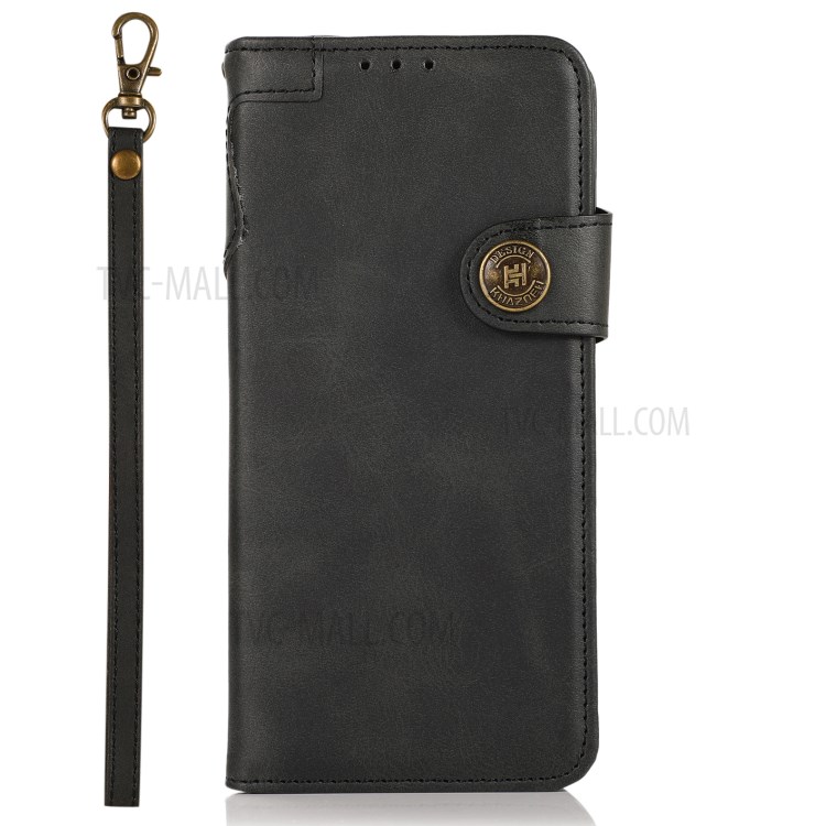 KHAZNEH PU Leather Phone Case Stand Wallet Cover Protector with Strap for OnePlus Nord CE 5G - Black-2