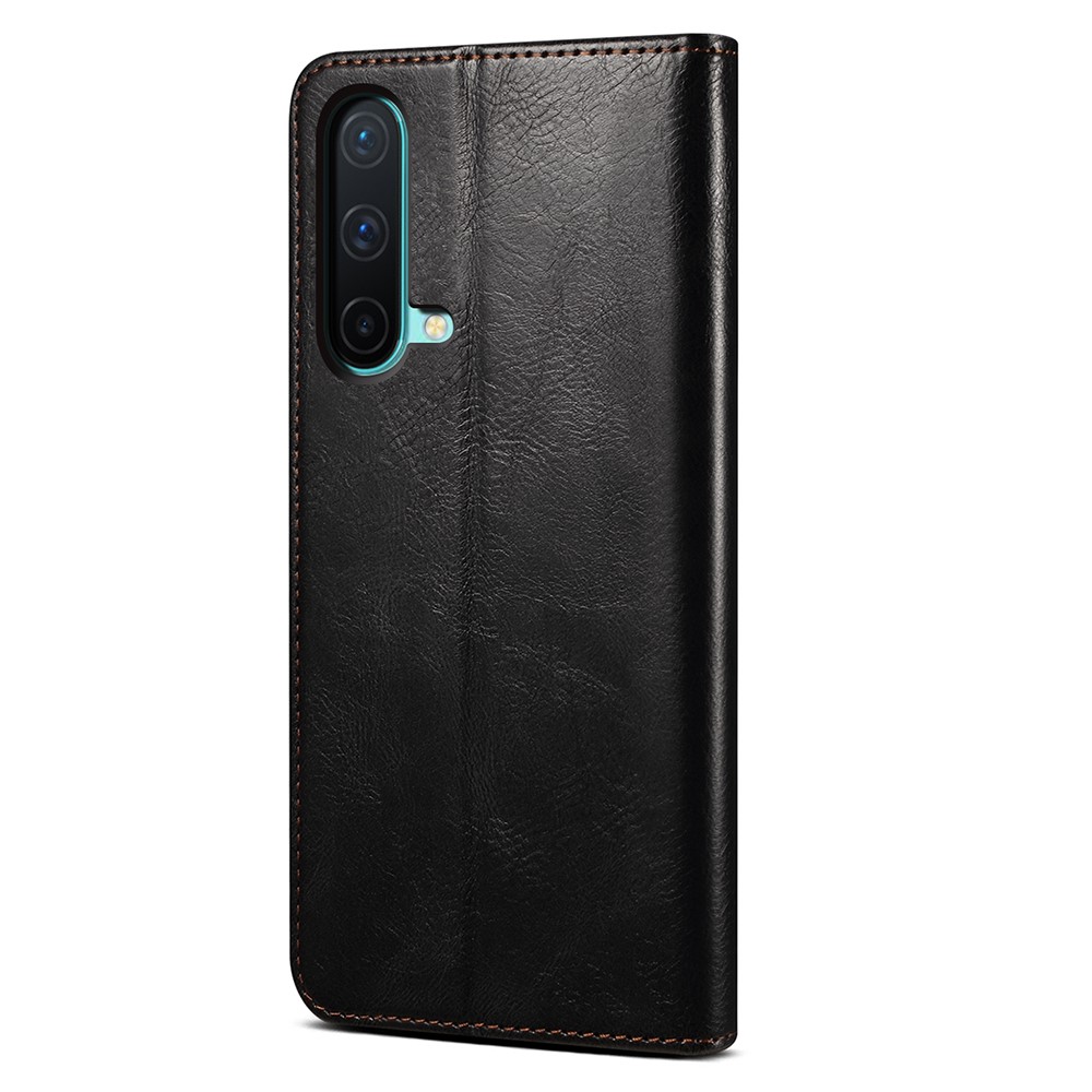 Wallet Stand Design Oil-Waxy Leather Phone Case for OnePlus Nord CE 5G - Black-13