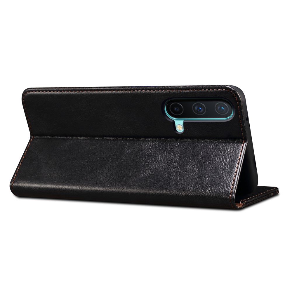 Wallet Stand Design Oil-Waxy Leather Phone Case for OnePlus Nord CE 5G - Black-16