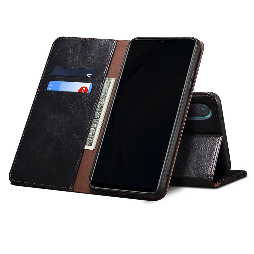 Wallet Stand Design Oil-Waxy Leather Phone Case for OnePlus Nord CE 5G - Black-18