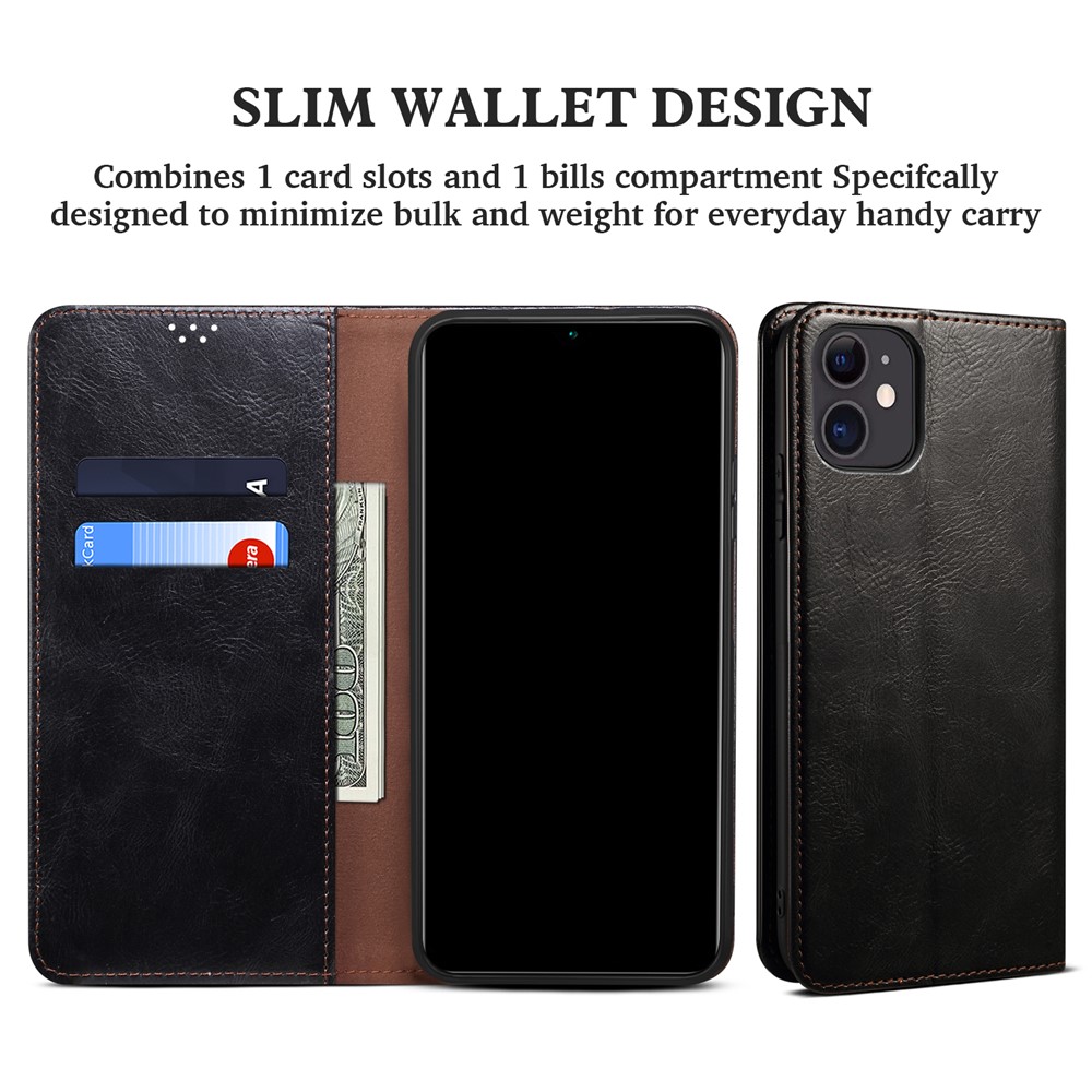 Wallet Stand Design Oil-Waxy Leather Phone Case for OnePlus Nord CE 5G - Black-5