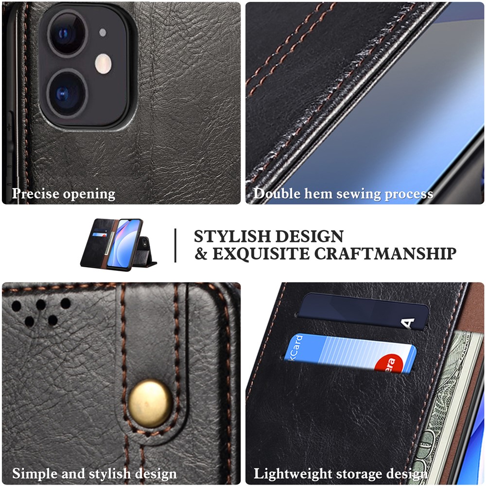 Wallet Stand Design Oil-Waxy Leather Phone Case for OnePlus Nord CE 5G - Black-6