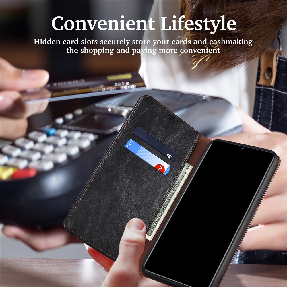 Wallet Stand Design Oil-Waxy Leather Phone Case for OnePlus Nord CE 5G - Black-9