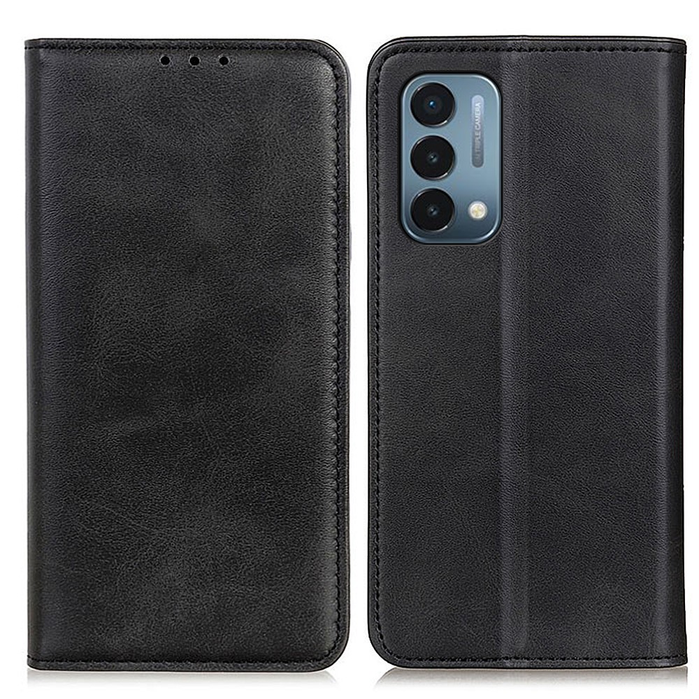 Magnetic Auto-absorbed Split Leather Wallet Design Phone Stand Shell Case for OnePlus Nord N200 5G - Black-1
