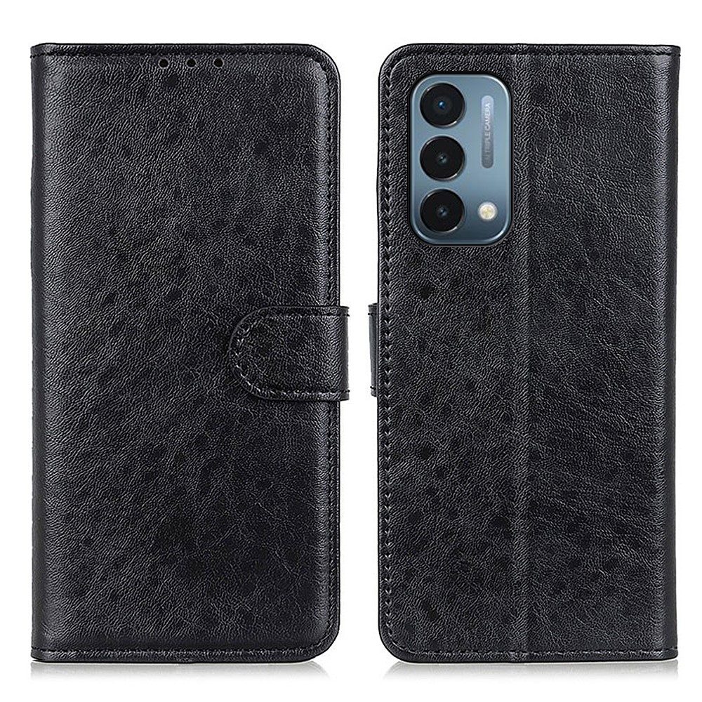 Crazy Horse PU Leather Cover Wallet Stand Phone Case for OnePlus Nord N200 5G - Black-1