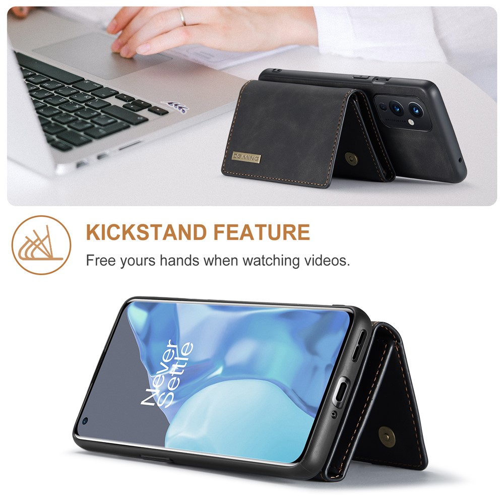DG.MING M1 Series Detachable 2 in 1 Magnetic Wallet Design Leather Coated Hybrid Case with Kickstand for OnePlus 9 (EU / US Version) - Black-2