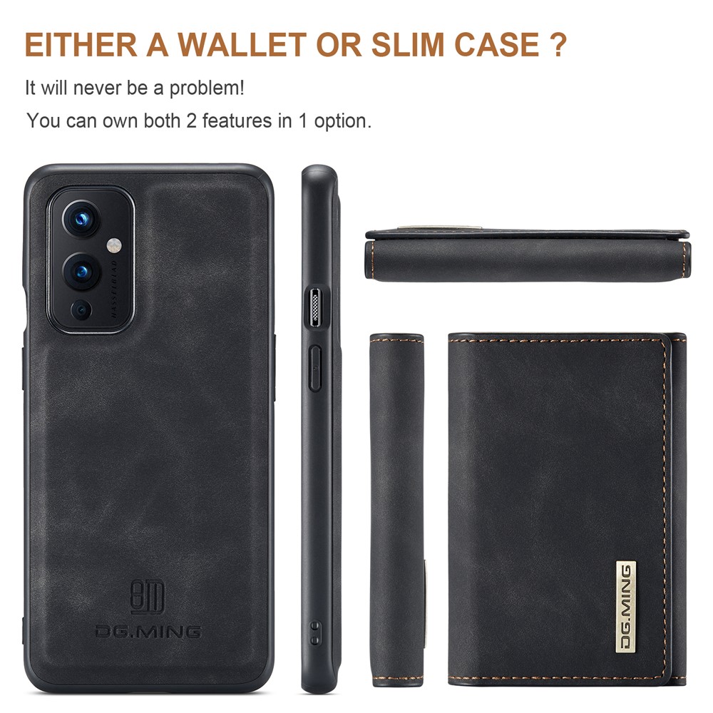 DG.MING M1 Series Detachable 2 in 1 Magnetic Wallet Design Leather Coated Hybrid Case with Kickstand for OnePlus 9 (EU / US Version) - Black-3