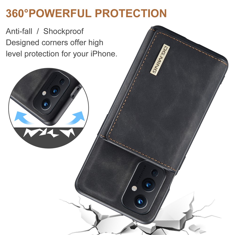 DG.MING M1 Series Detachable 2 in 1 Magnetic Wallet Design Leather Coated Hybrid Case with Kickstand for OnePlus 9 (EU / US Version) - Black-4