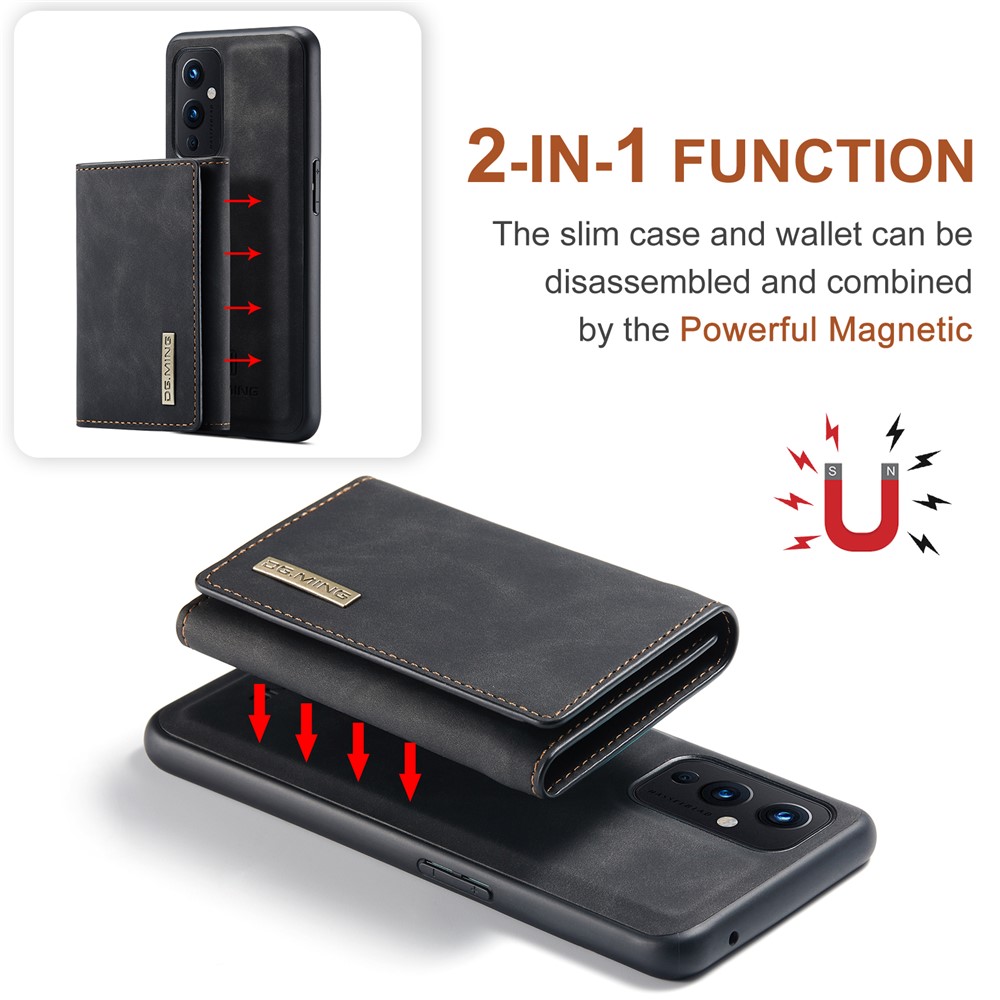 DG.MING M1 Series Detachable 2 in 1 Magnetic Wallet Design Leather Coated Hybrid Case with Kickstand for OnePlus 9 (EU / US Version) - Black-5