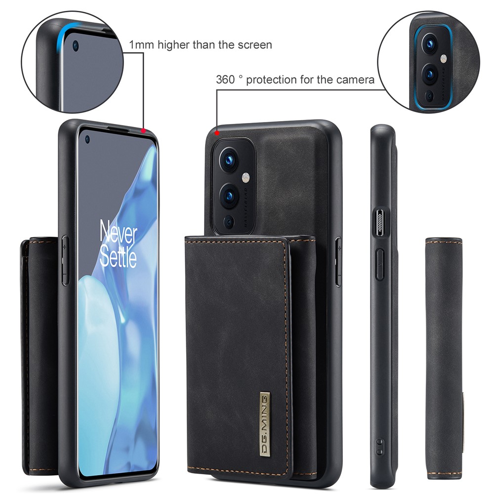 DG.MING M1 Series Detachable 2 in 1 Magnetic Wallet Design Leather Coated Hybrid Case with Kickstand for OnePlus 9 (EU / US Version) - Black-6