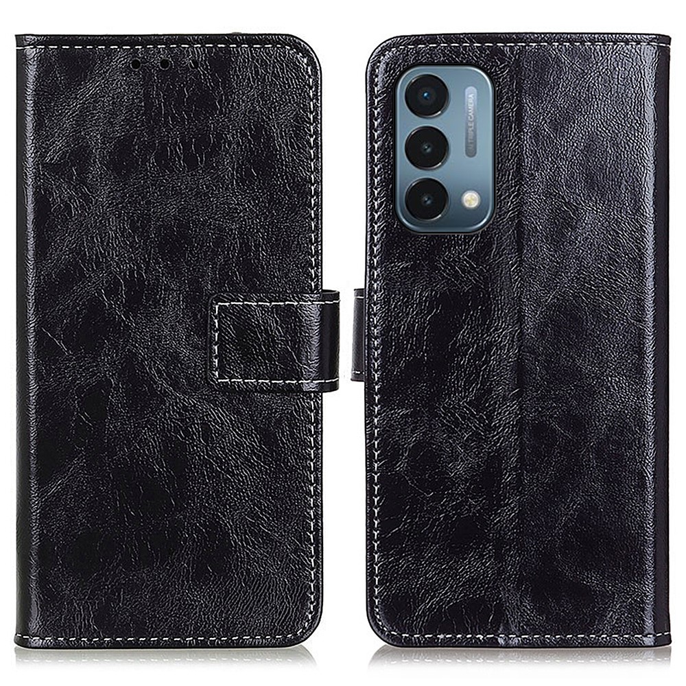 Retro Style Crazy Horse Texture Leather Wallet Stand Phone Case for OnePlus Nord N200 5G - Black-1