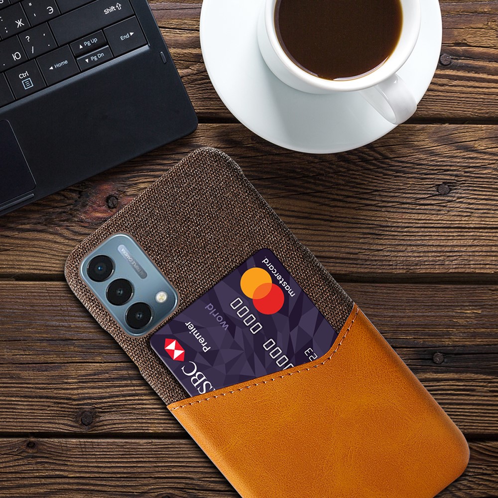 KSQ Cloth Texture Well-Protected Phone Cover Case with Card Slot for OnePlus Nord N200 5G - Brown-4